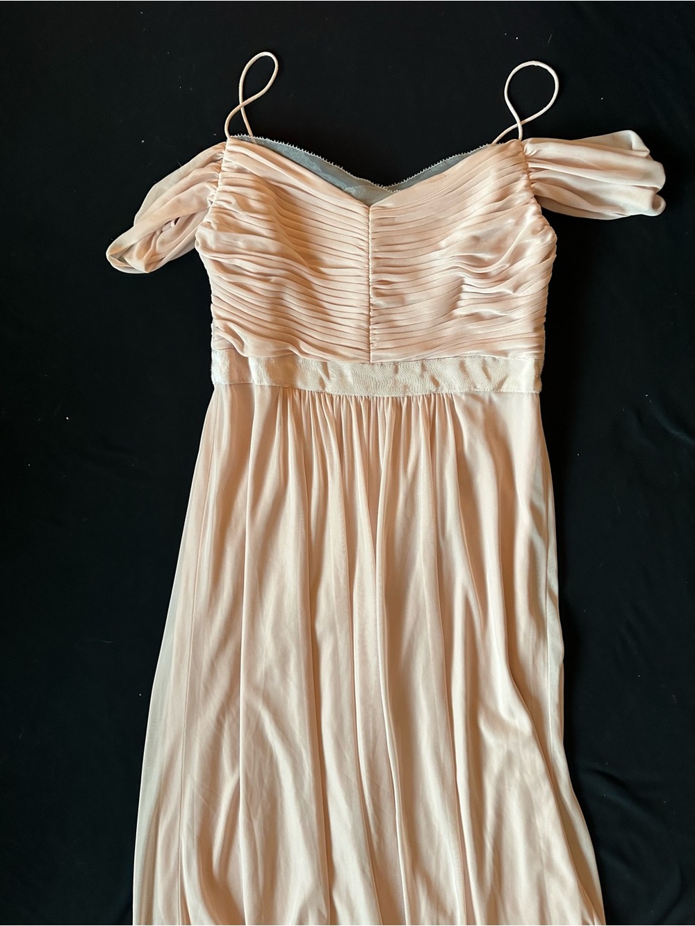 Adrianna Papell Long Dress Pale Blush off -Shoulder Chiffon Gown 12 light peach